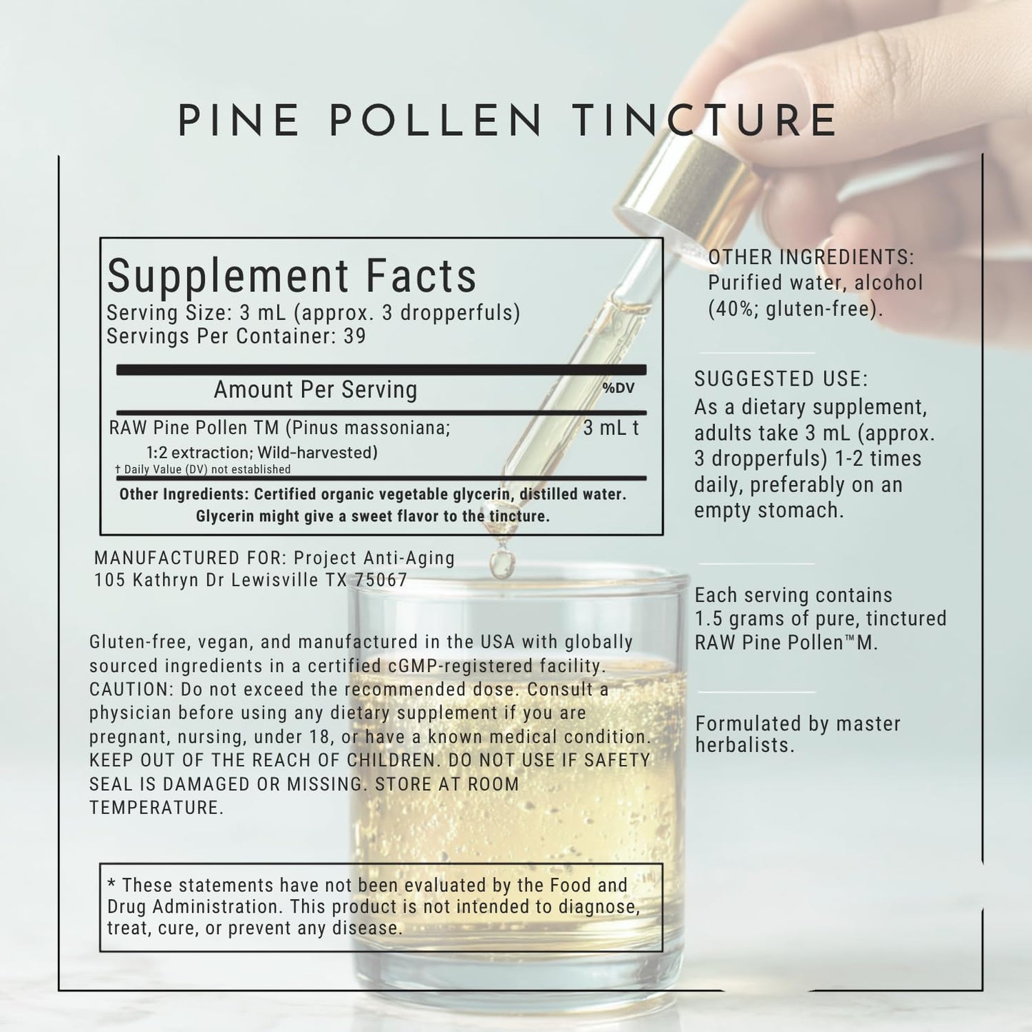 Project Anti-Aging Organic Pine Pollen Tincture Capsule 1 Count