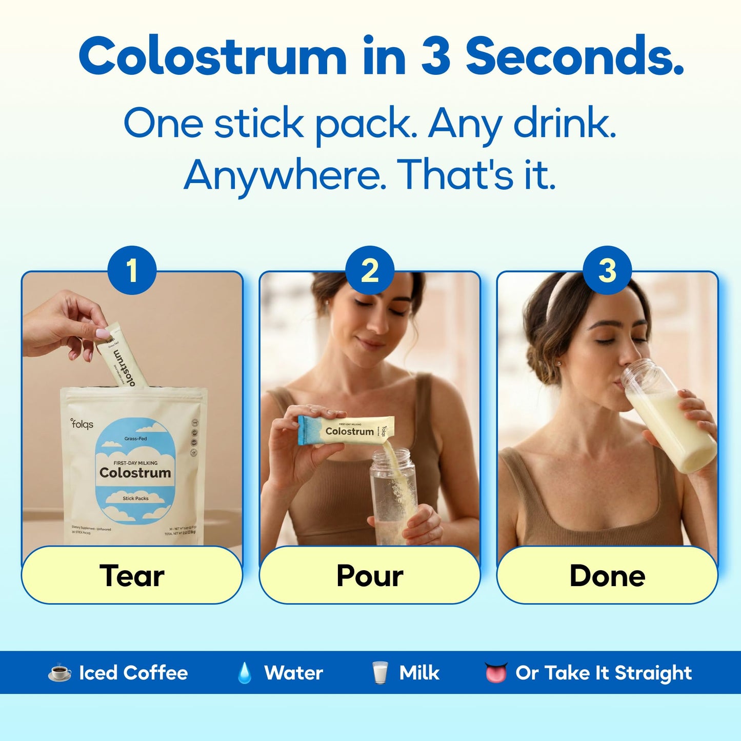 Folqs Bovine Colostrum Powder First Day Milking Immune & Gut, 2.12