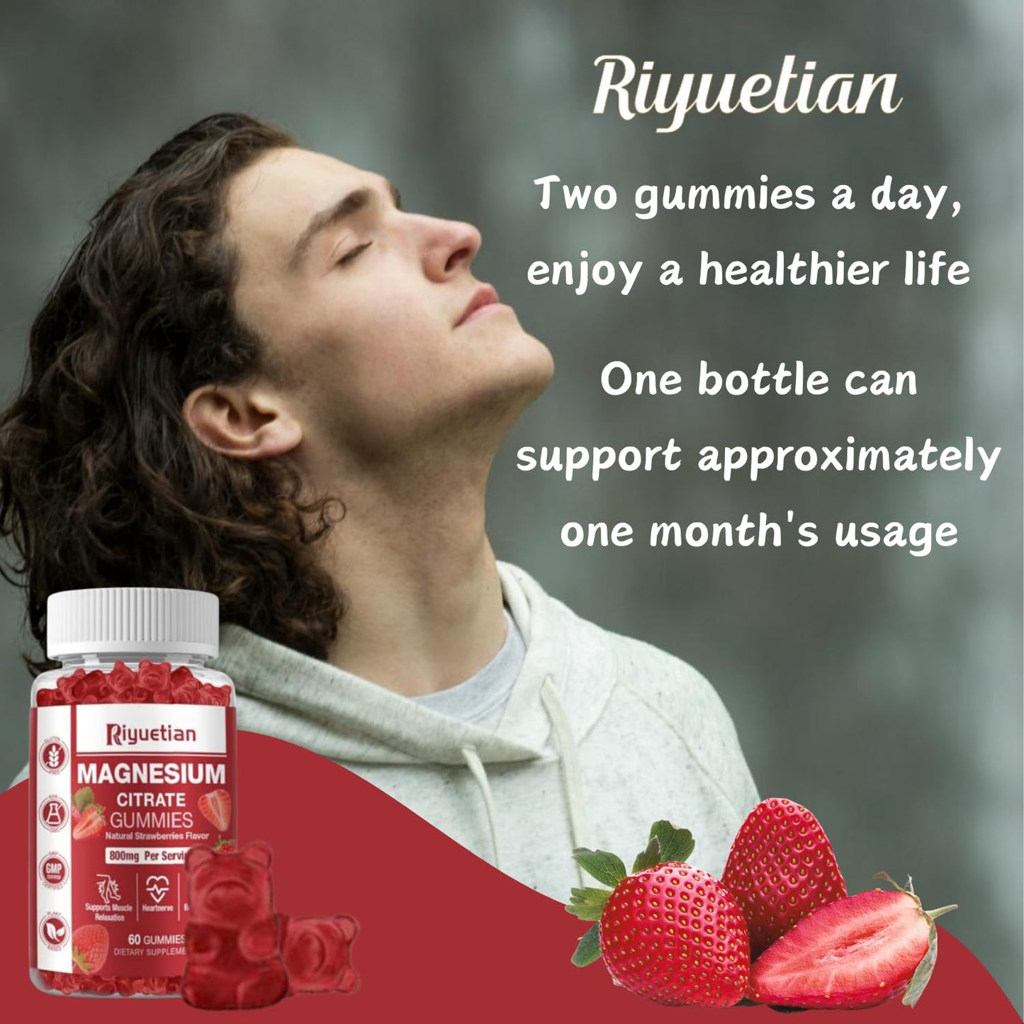 Riyuetian Magnesium Citrate Gummies 800mg, 60 Count