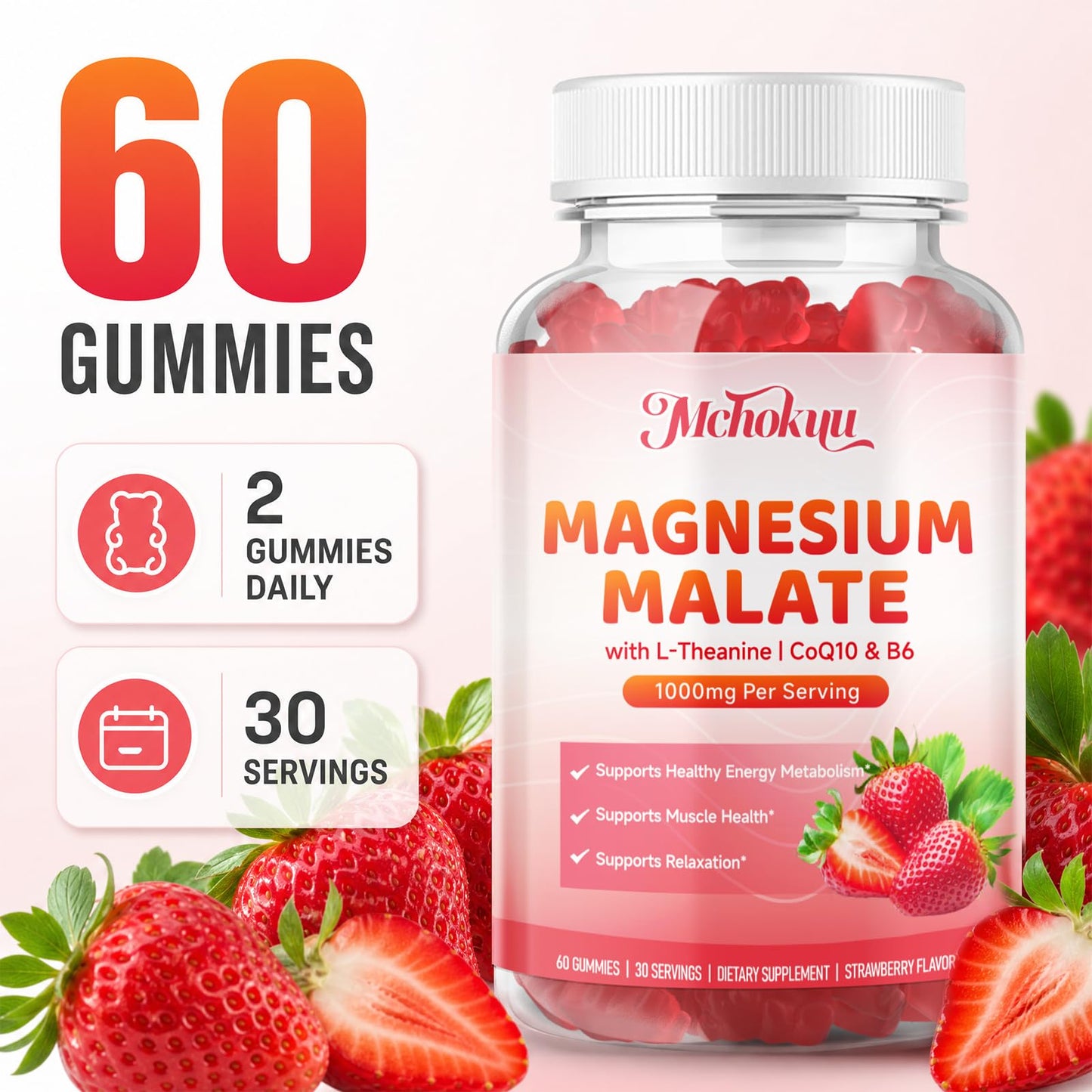 Mchokuu Magnesium Malate Gummies 1000mg, 60 Count