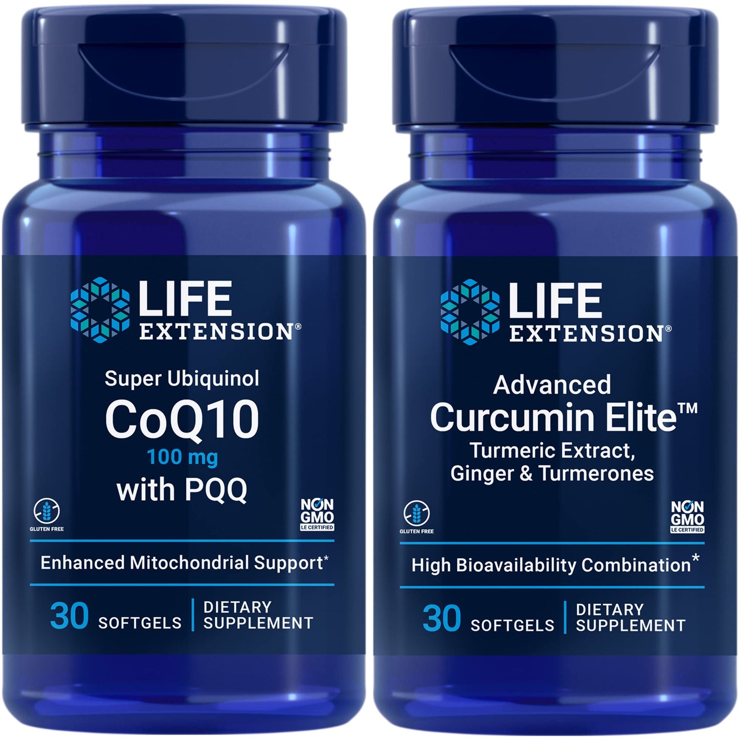 Life Extension Super Ubiquinol CoQ10 with PQQ, 100 mg | Advanced Curcumin Elite Turmeric Extract, Ginger & Turmerones, Capsules, 1 Count