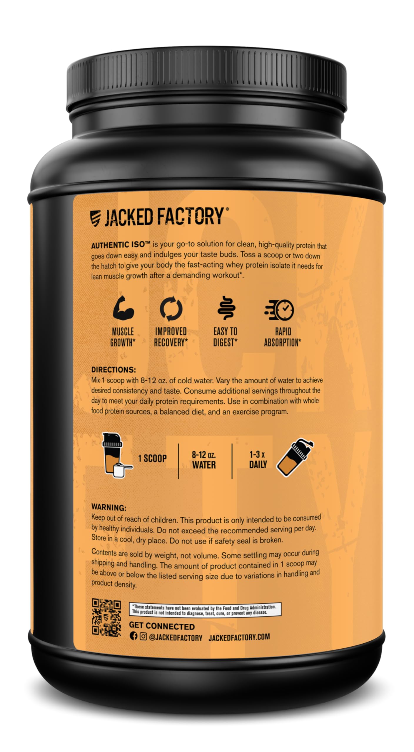Jacked Factory Authentic ISO Grass Fed Whey Protein Isolate Powder, 25 Servings