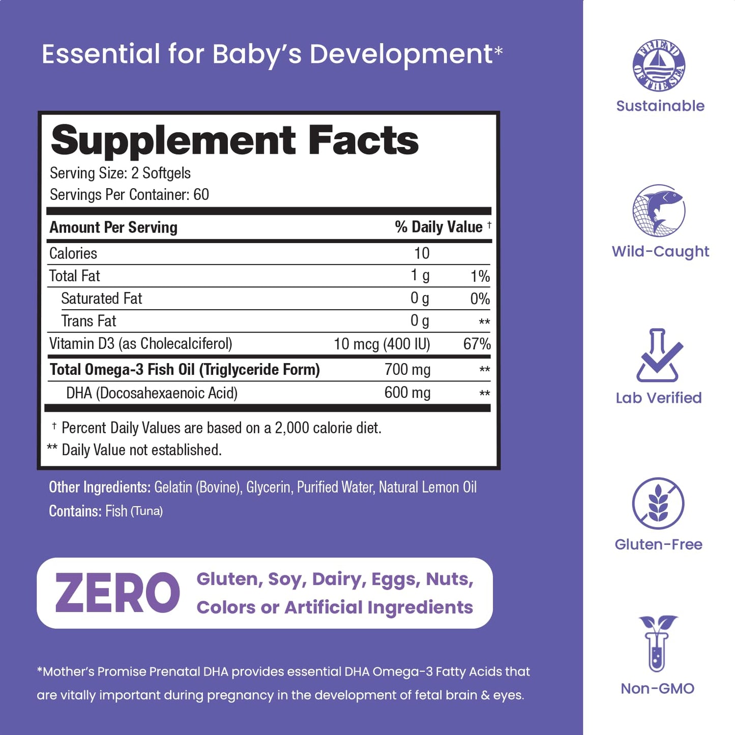 Mother's Promise Prenatal DHA for Women 600mg Softgels, 120 Count