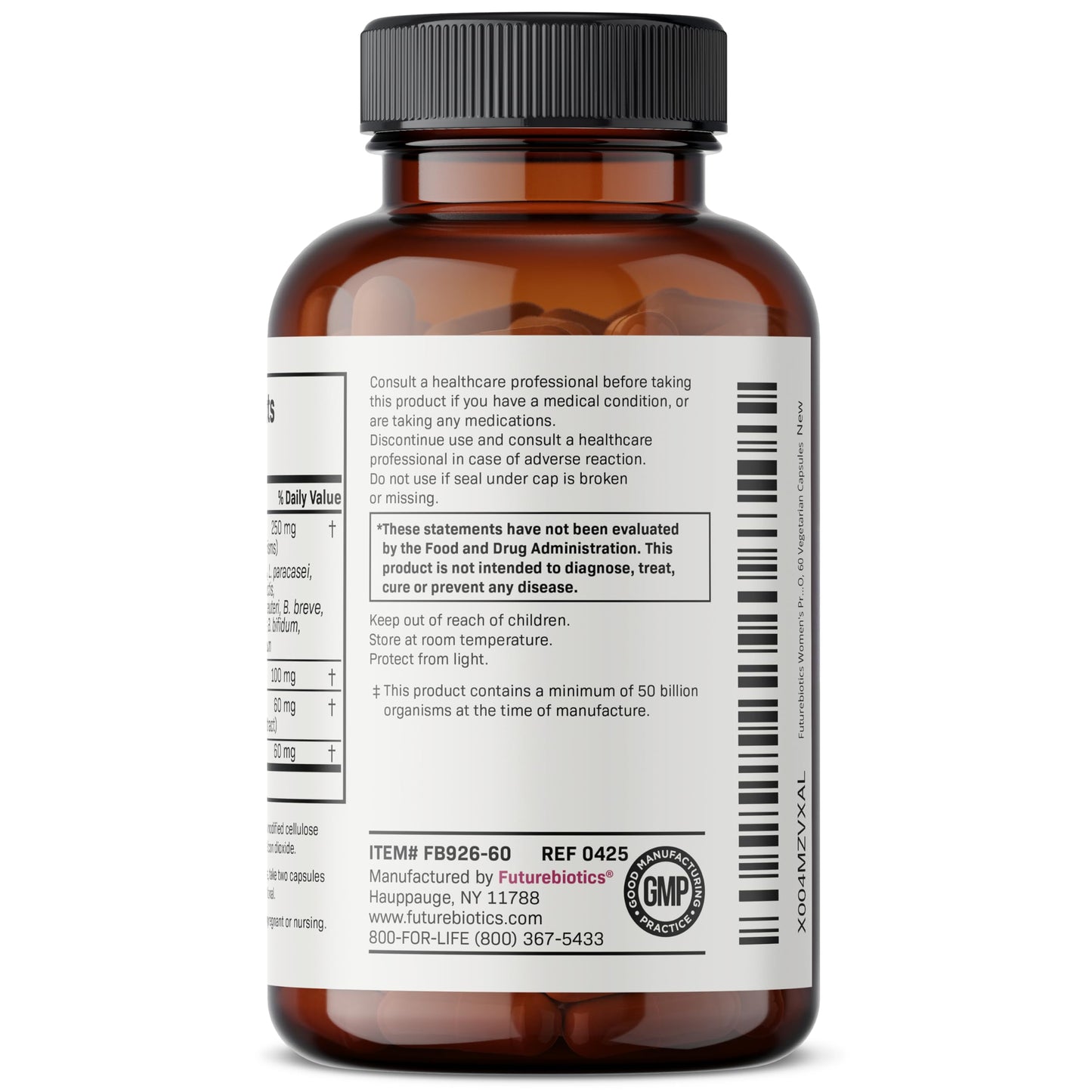 Futurebiotics Women's Probiotic 50 Billion CFU + Prebiotic with Cranberry & D-Mannose, Digestion Immune and Urinary Tract Support, Non-GMO, 60 Capsules