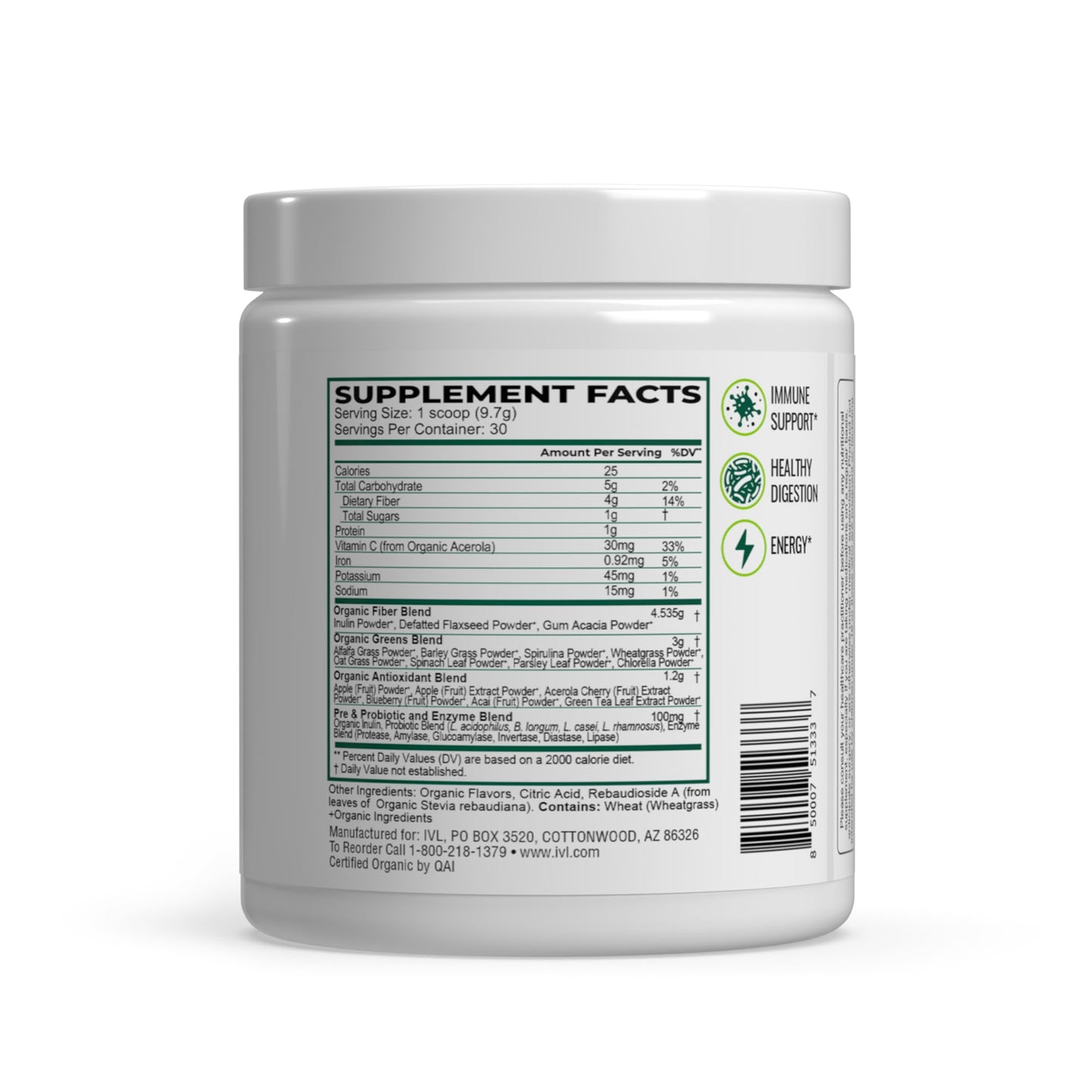 IVL Organic Greens Powder 10.26 oz, 30 Servings