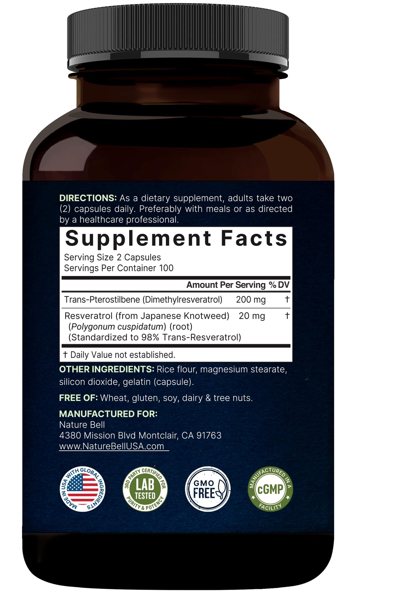 NatureBell Pterostilbene 200 mg Per Serving with Trans-Resveratrol Capsule, 200 Capsules