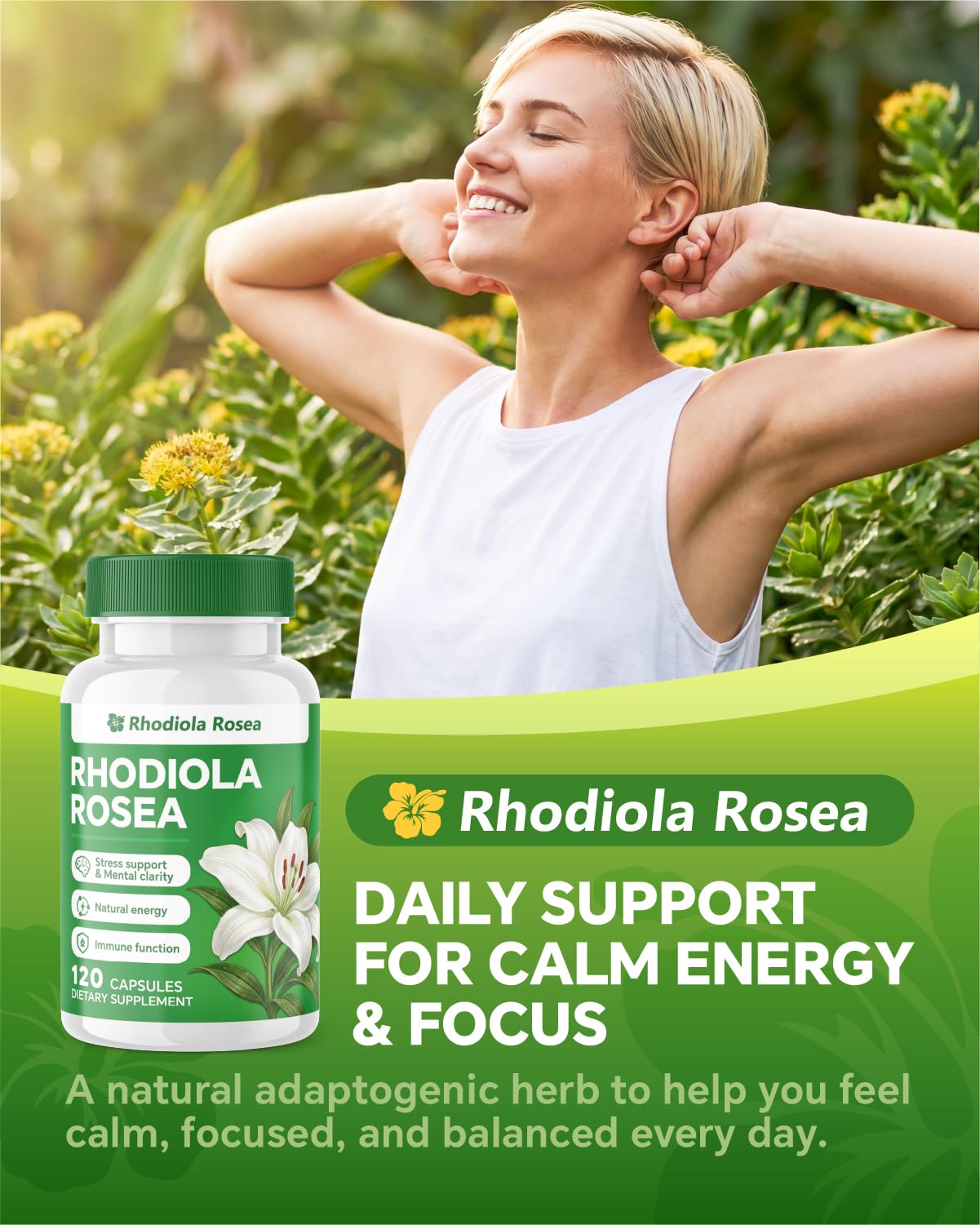 Blavenique Rhodiola Rosea Supplement, 120 Vegan Capsules