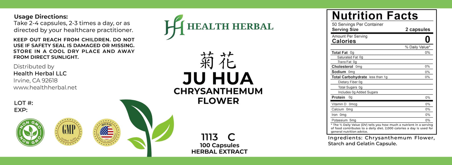 Health Herbal Ju Hua/Chrysanthemum Flower, 100 Capsules