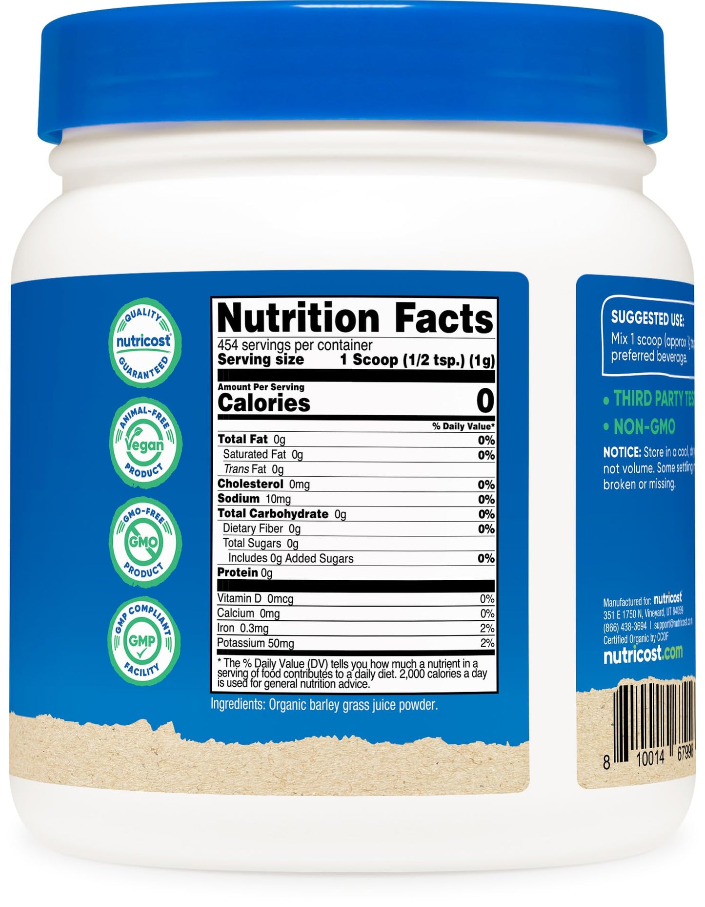 Nutricost Organic Barley Grass Juice Powder 16.2 Ounces