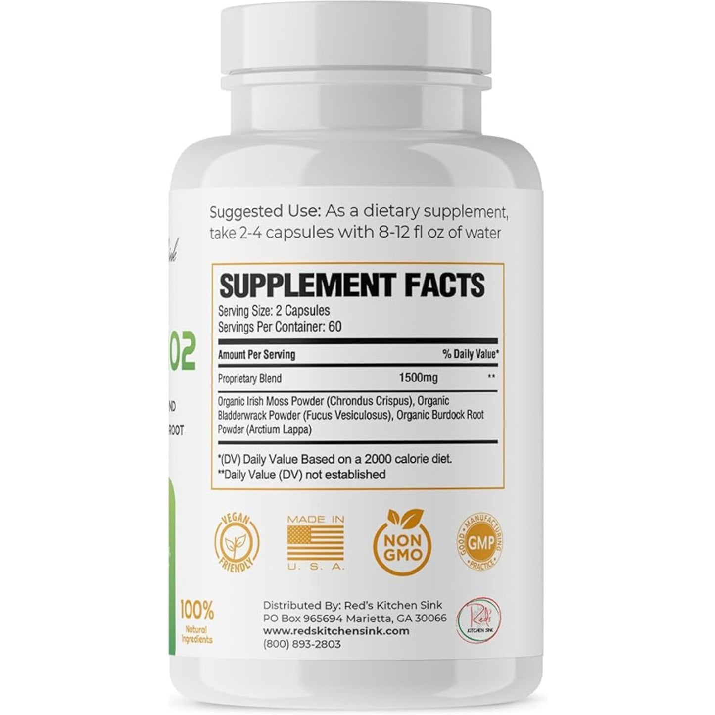 Red's Kitchen Sink Cell Fuel 102 Organic Sea Moss Capsules, 120 Count