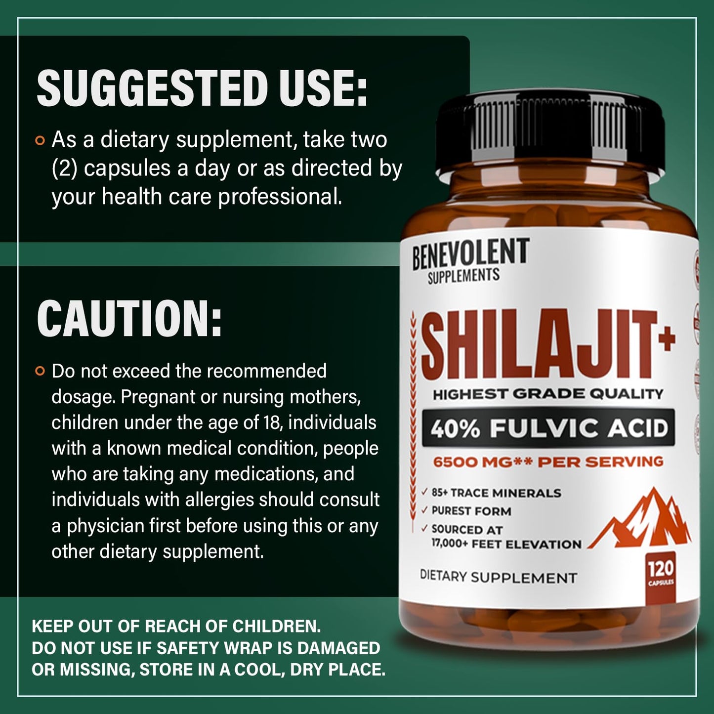 Benevolent Nourishment Shilajit 6500mg Capsules, 120 Count