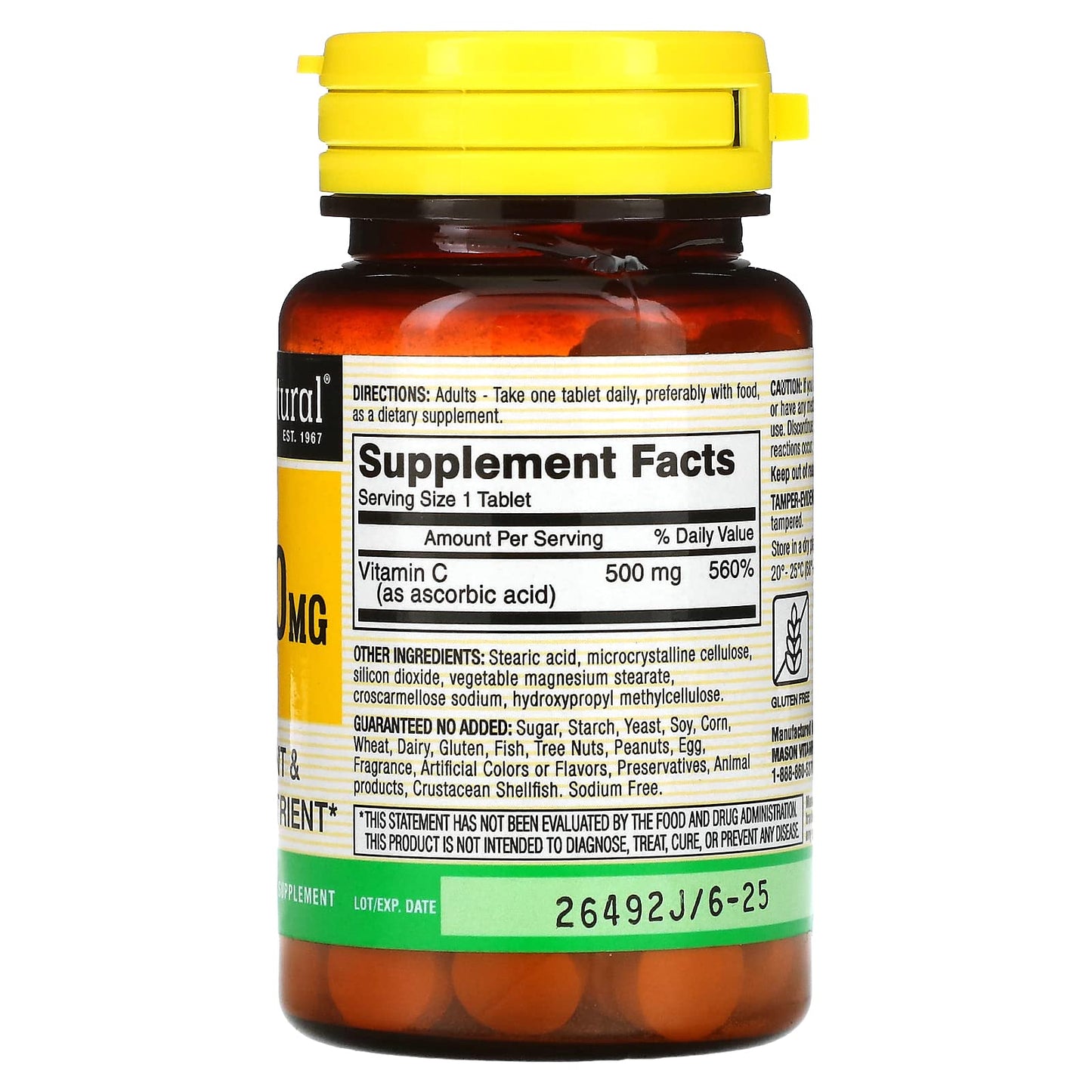 Mason Natural Vitamin C 500mg Tablet, 100 Count