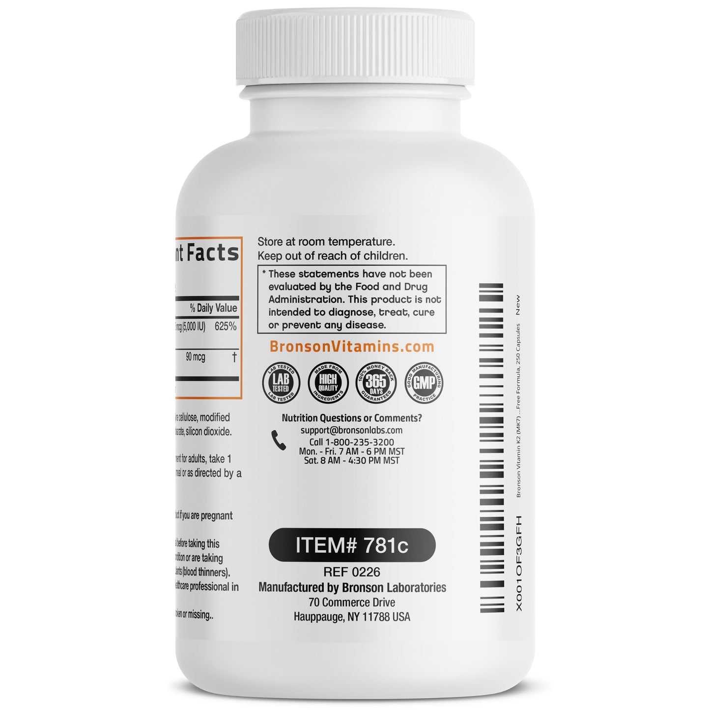 Bronson Vitamin K2 D3 (MK7) Supplement 2-in1 D3 & K2 Complex, 250 Capsules