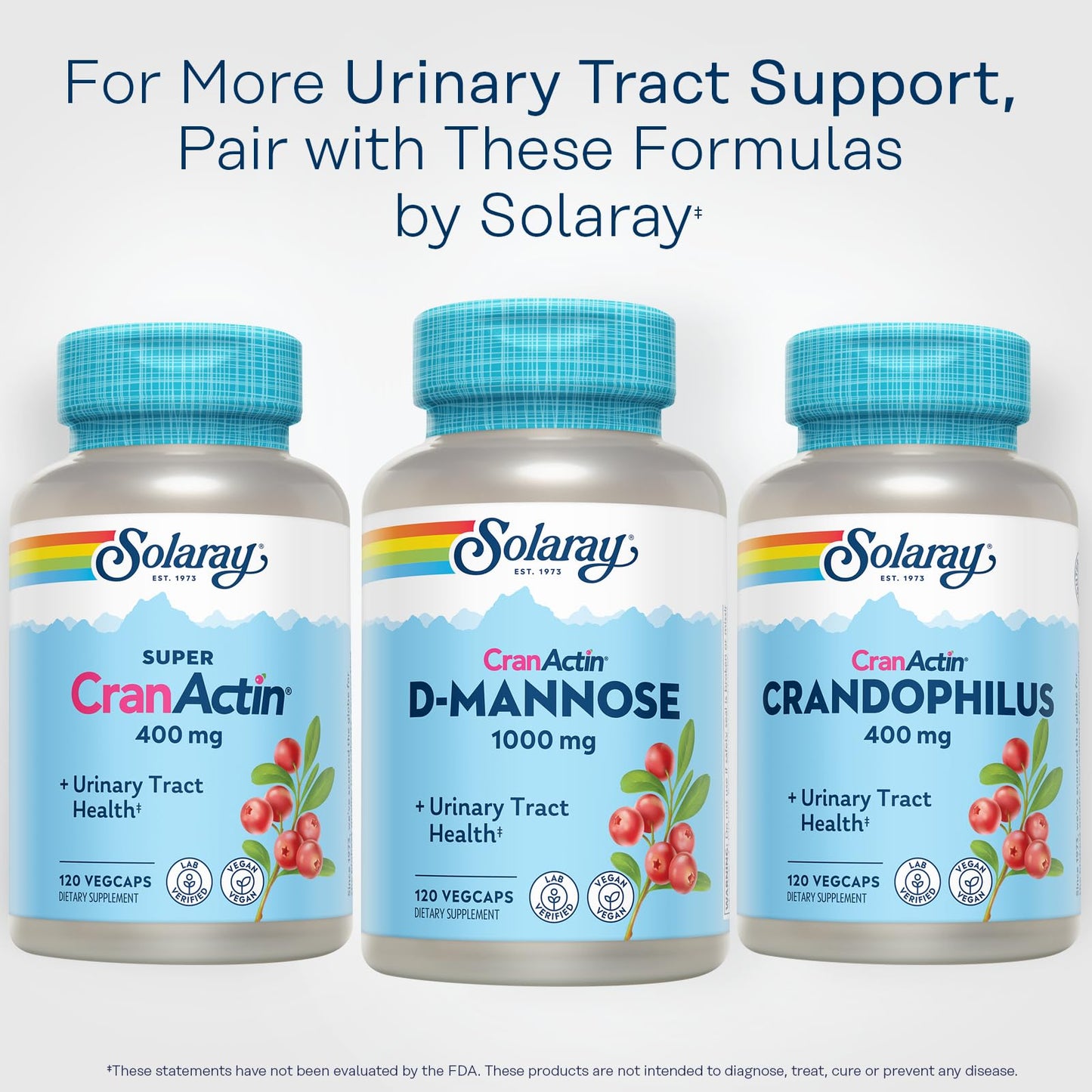 SOLARAY D-Mannose 1000mg with CranActin Cranberry Supplement 400mg Urinary Tract Health & Bladder Support Capsules, 120 VegCaps