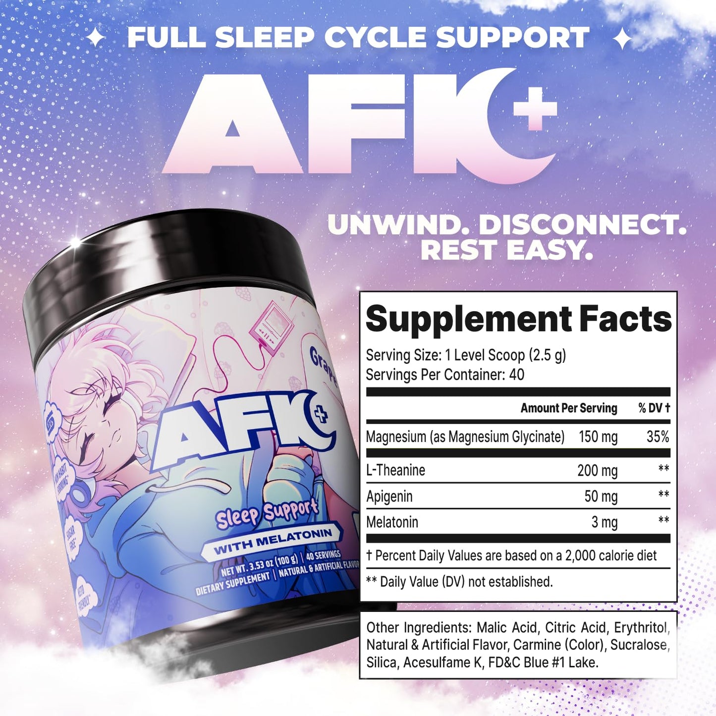 Gamer Supps AFK+® (with Melatonin): Grape Sleep Support Powder, 3.53 oz