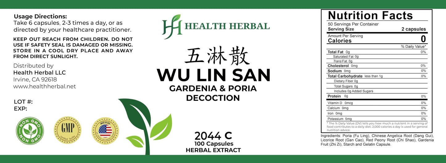 Health Herbal Wu Lin San/Gardenia & Poria Decoction, 100 Capsules