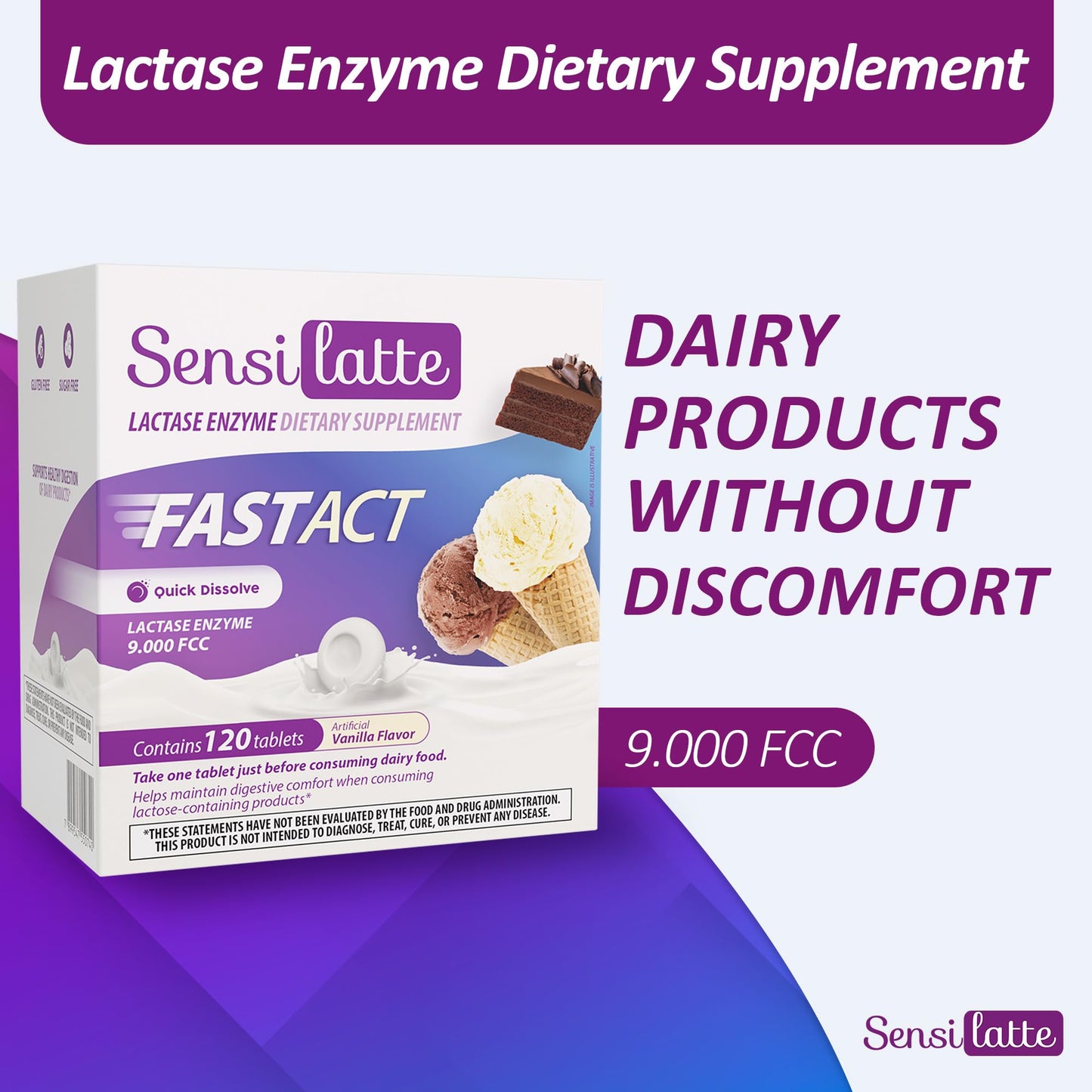 SENSI LATTE Lactase Enzyme Tablets, 120 Count