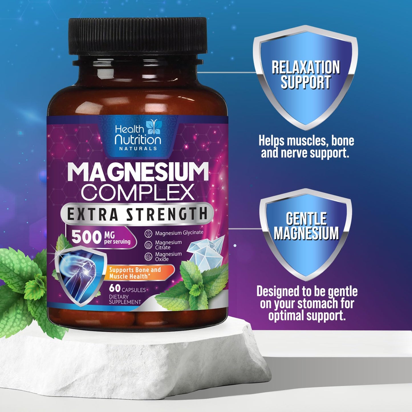 Health Nutrition Naturals Magnesium Complex 500mg Capsules, 60 Count