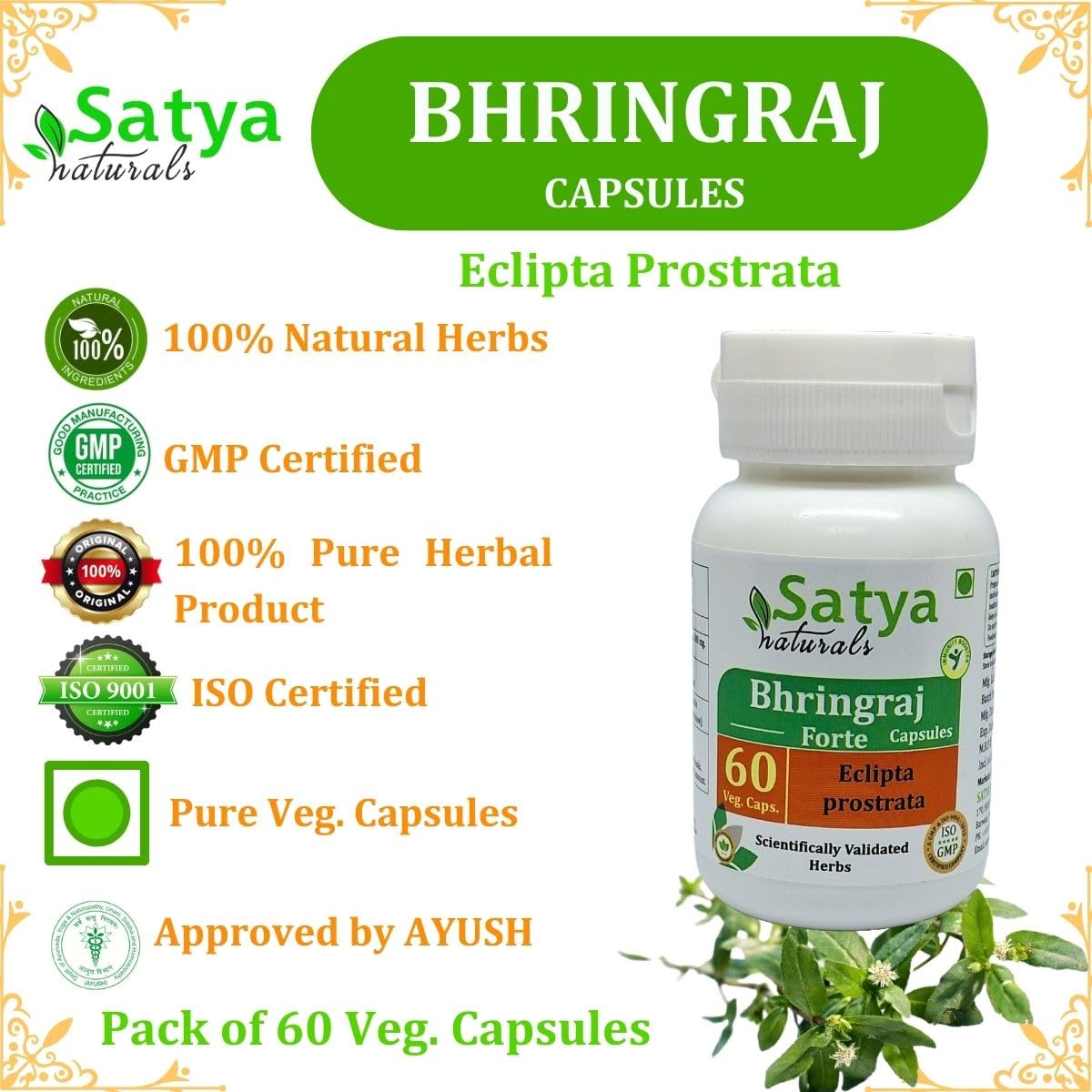 Satya Naturals Bhringraj Forte Capsules 500 mg, 60 Capsules