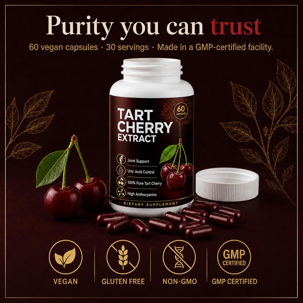 UBOMOPI Tart Cherry Extract Cold Pressed Capsule 60 Count