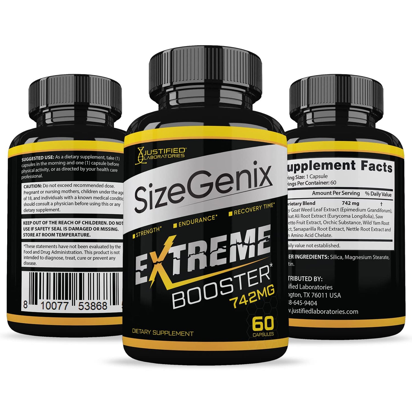Justified Laboratories Sizegenix 742mg All Natural Advanced Men's Health Formula Capsules, 600 Capsules