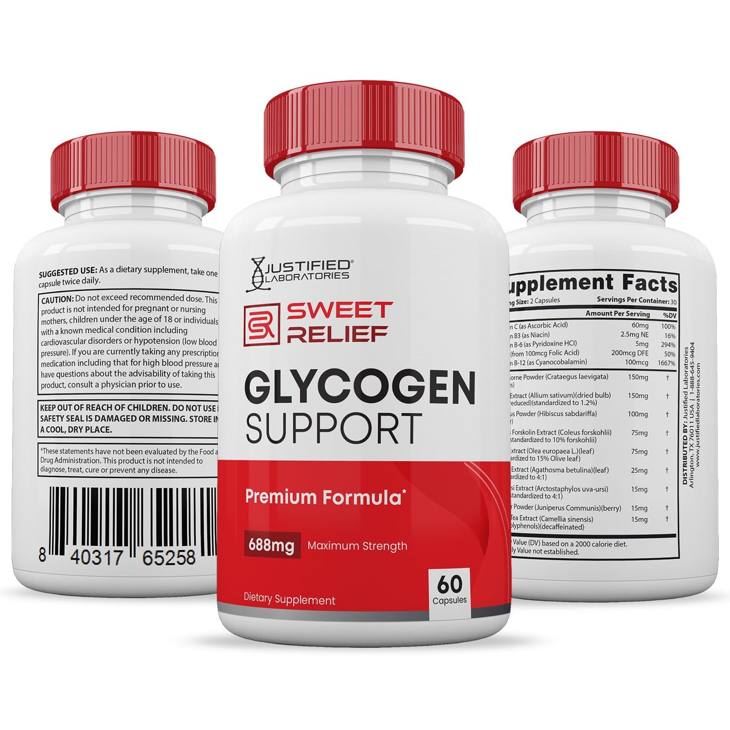 Justified Laboratories Sweet Relief Glycogen Support Capsules 300 Capsules