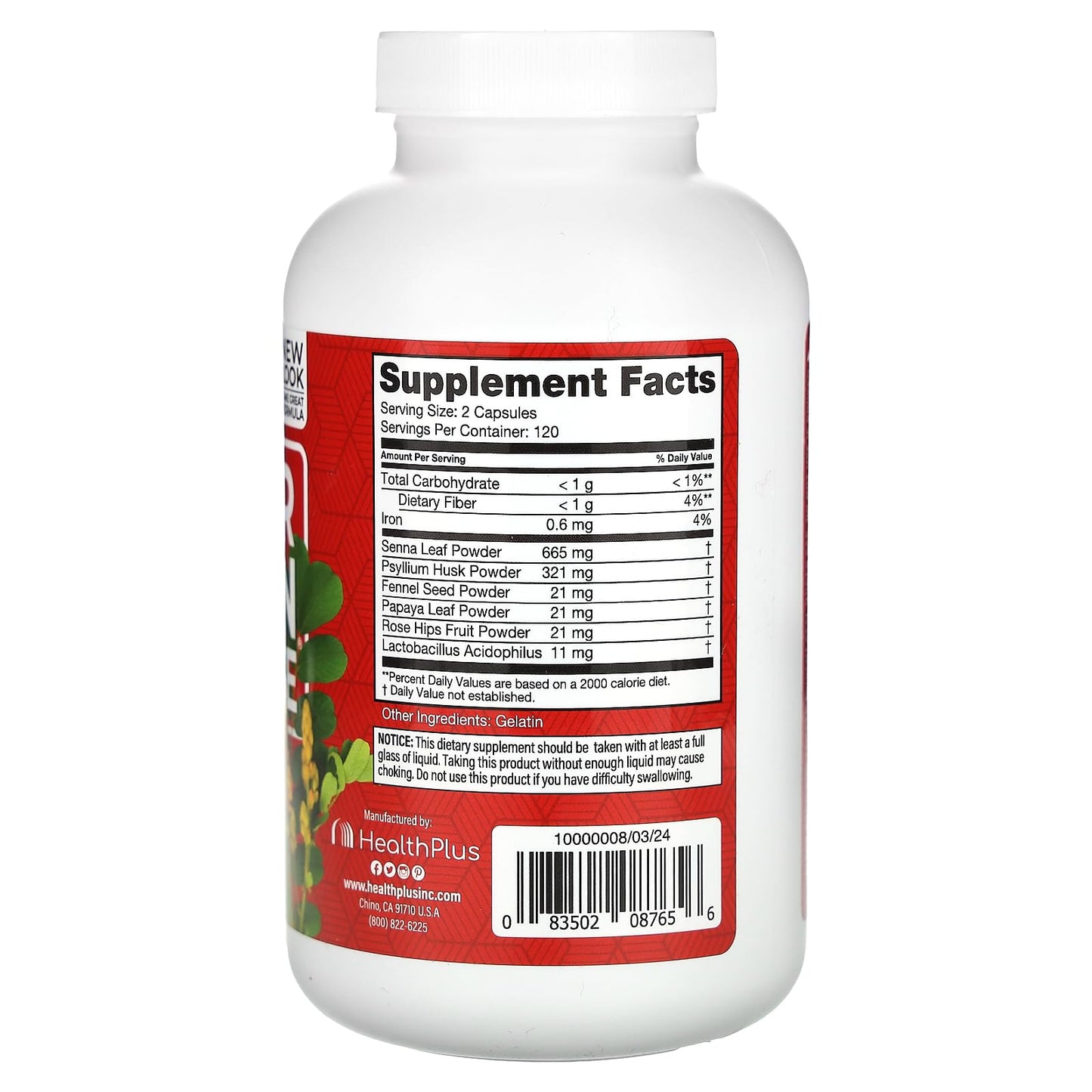Health Plus Super Colon Cleanse 530 mg Capsule, 240 Count