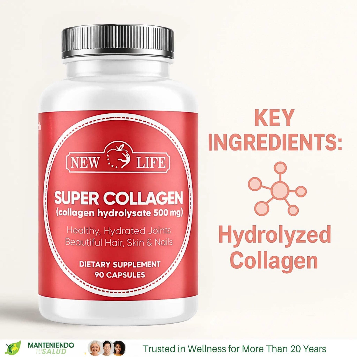 Manteniendo Tu Salud New Life Super Collagen 500mg Capsules, 90 Capsules