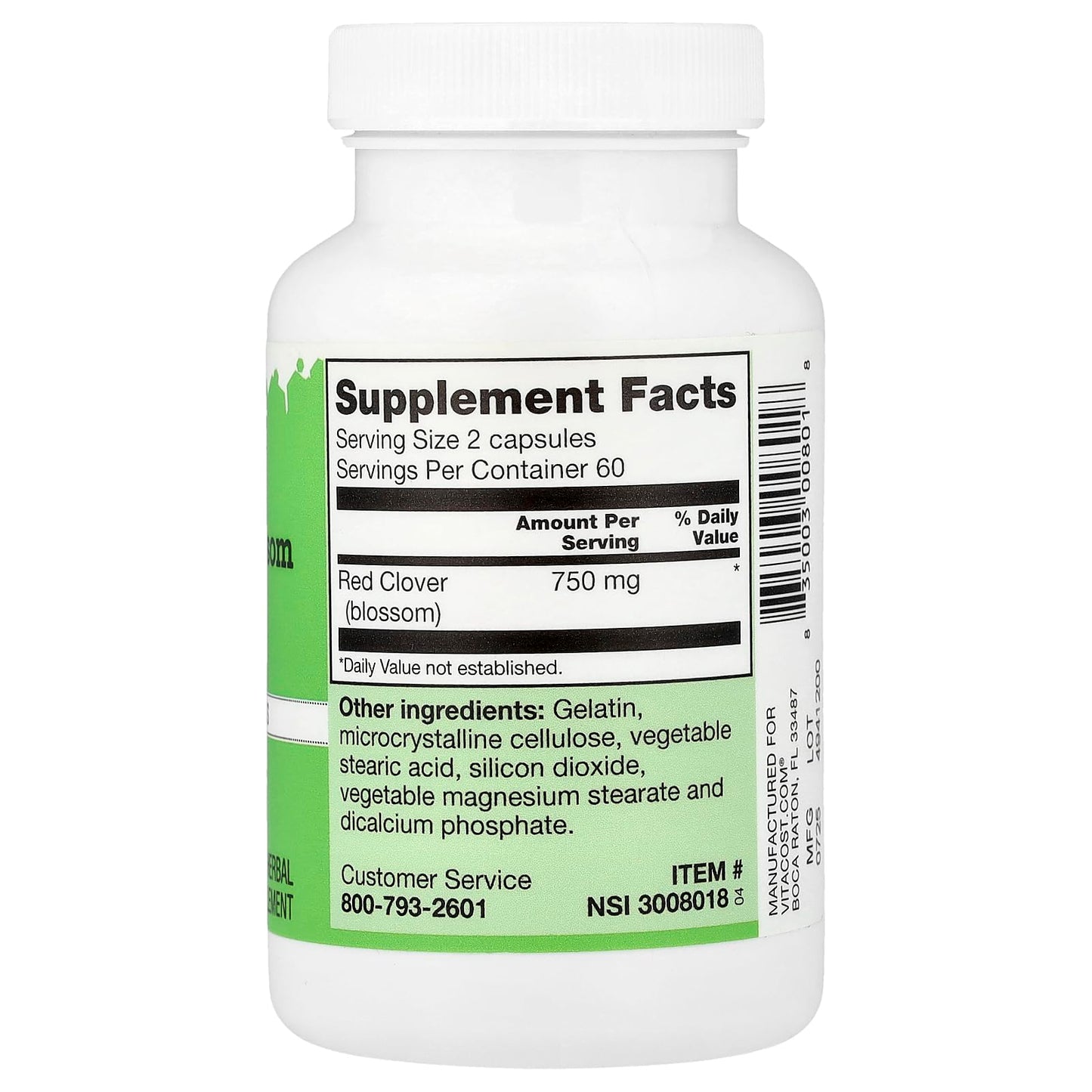 Vitacost Brand Red Clover Blossom - 750 mg per Serving 120 Capsules