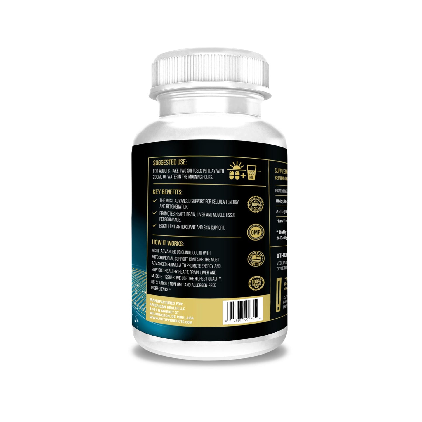 ACTIF Super Ubiquinol CoQ10 with Enhanced Mitochondrial Support Softgel 120 Count
