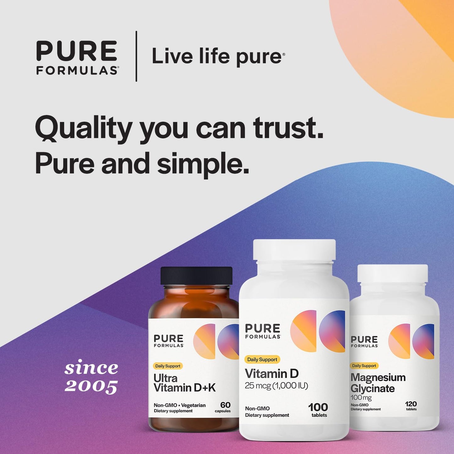 PureFormulas Vitamin D3 1,000 IU 25 mcg Premium Vitamin D Supplement for Healthy Bone Formation, Teeth, Cardiovascular Health, and Immune Support Non-GMO, 100 Tablets