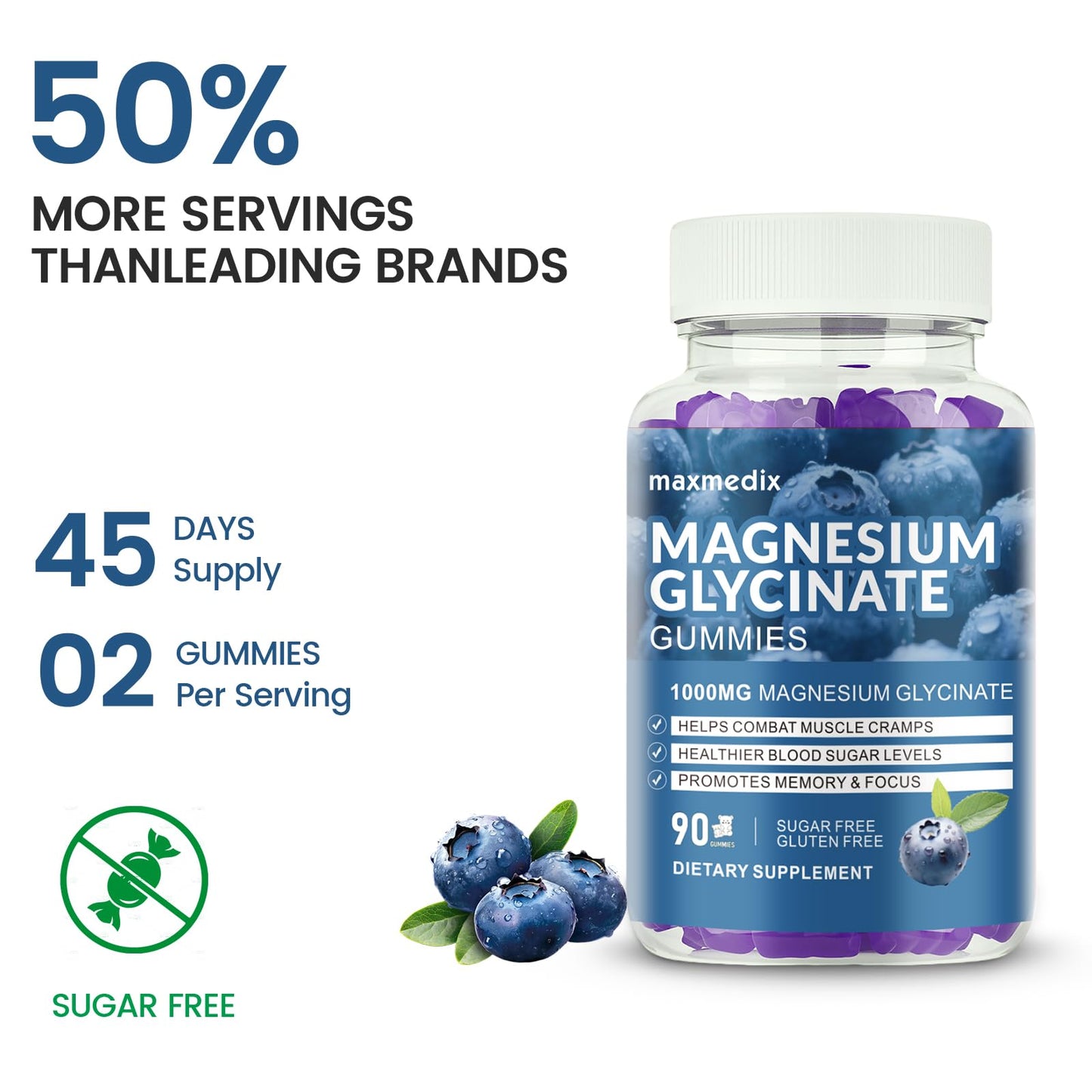 maxmedix Magnesium Glycinate Gummies 1000mg, 90 Count, Blueberry