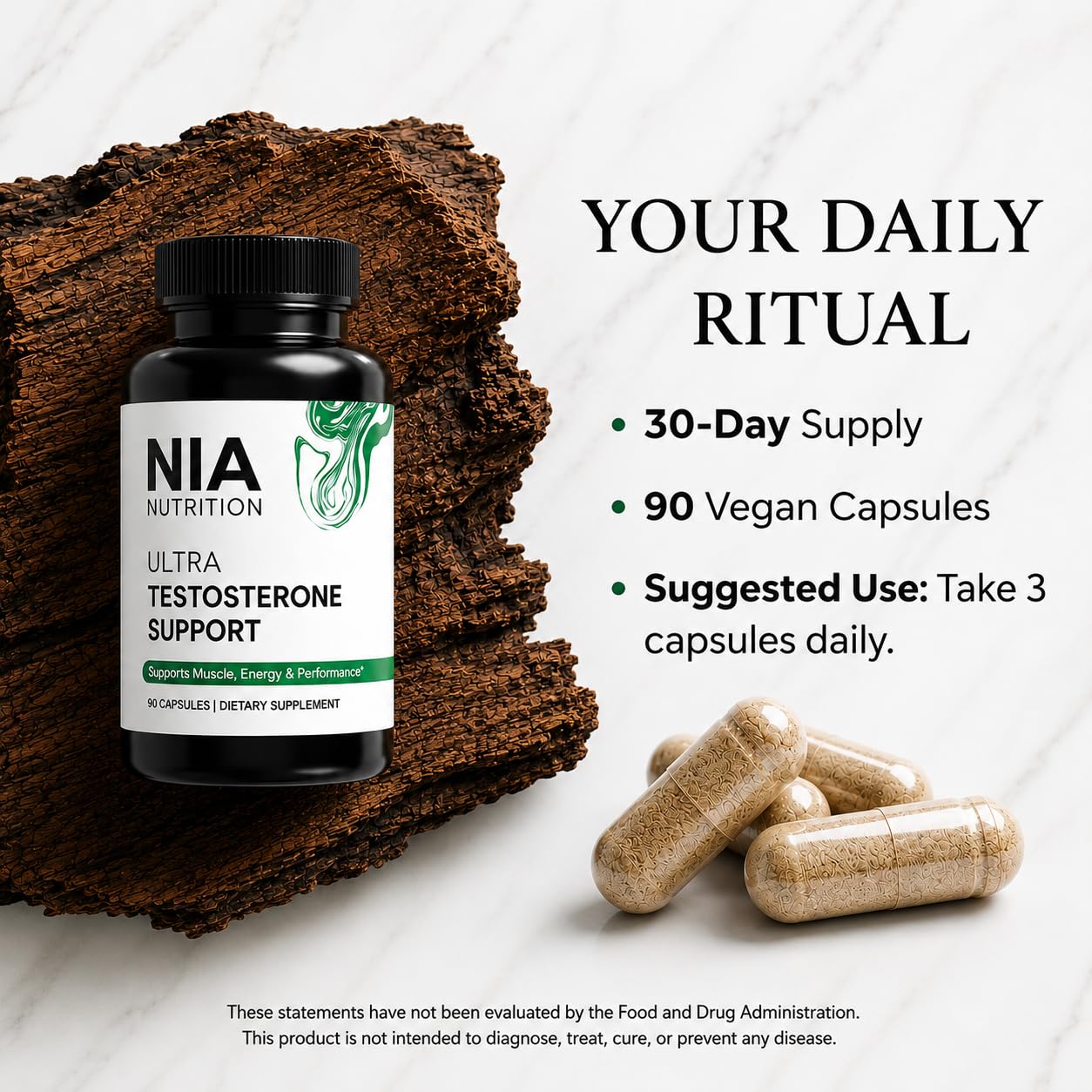 NIA NUTRITION Natural Testosterone Booster Supplement for Men Capsule 90 Count