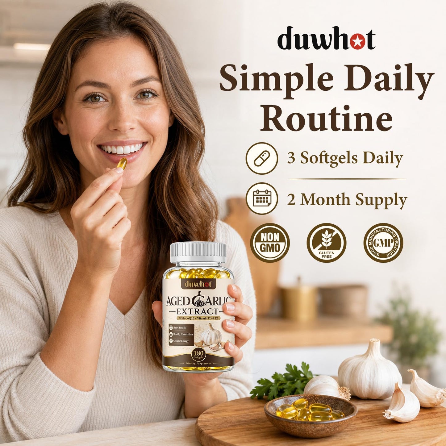 duwhot Odorless Aged Garlic Extract Softgels, 180