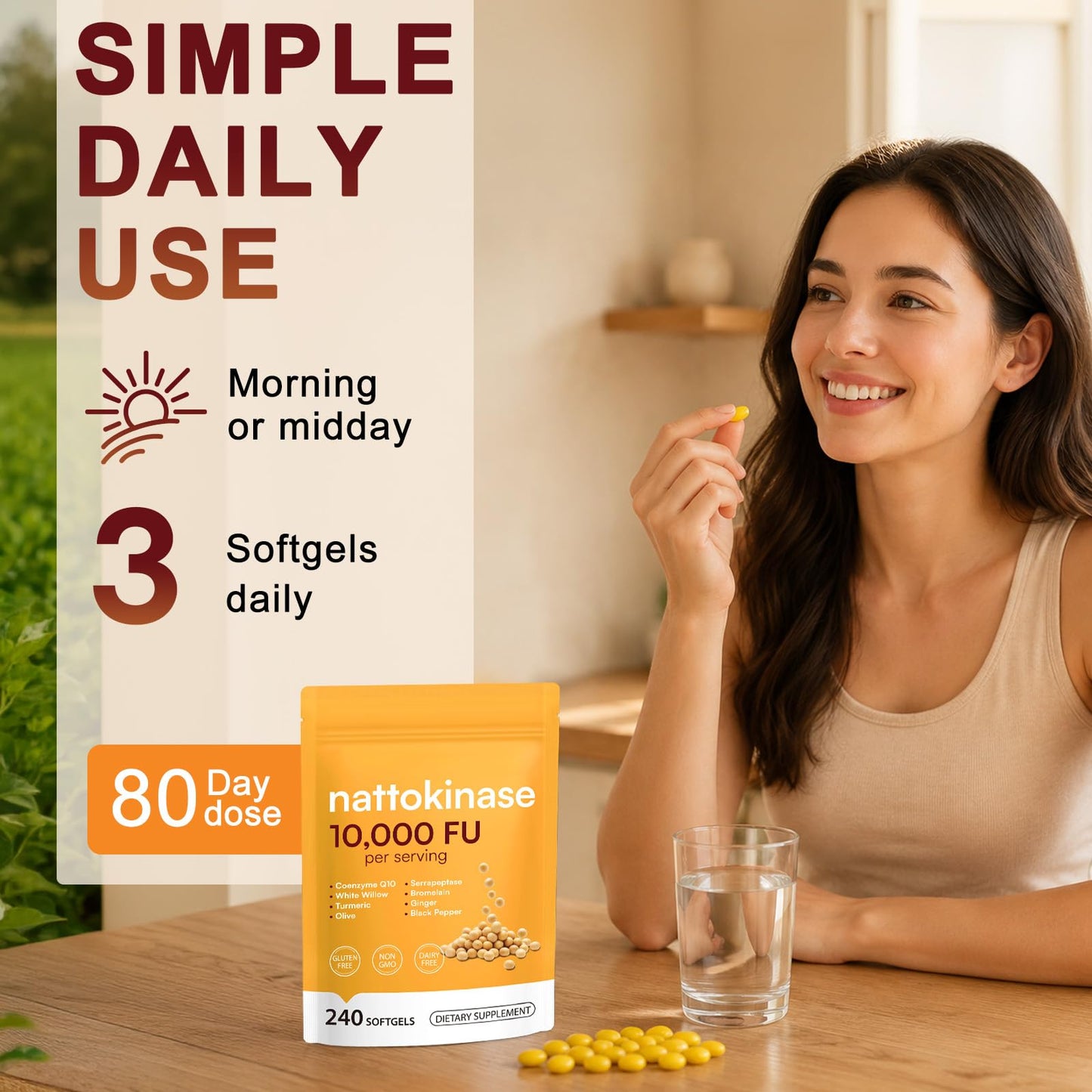 FANGCUN Nattokinase 8 in 1 Softgels, 240 Count, 500mg (10,000 FU) Per Serving