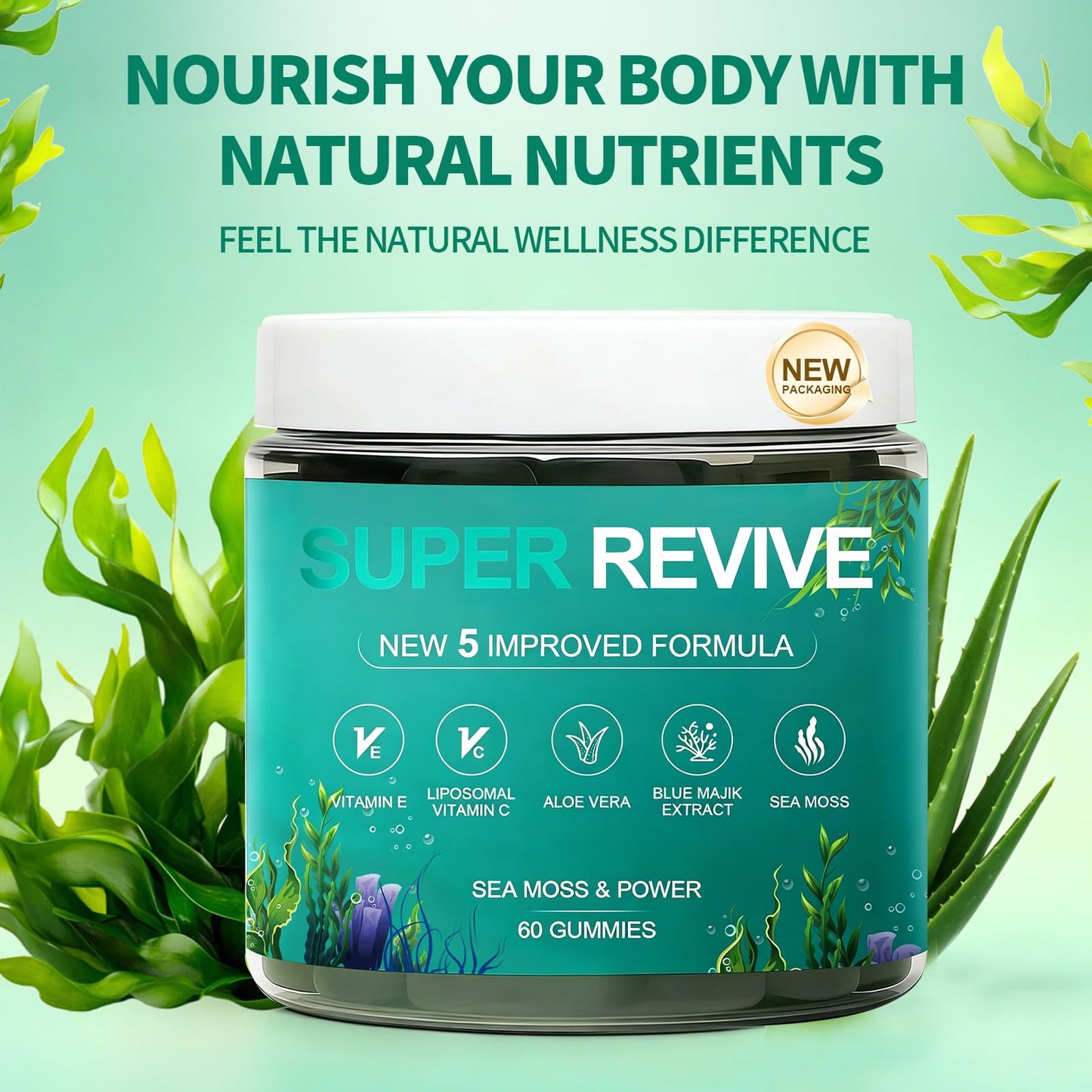 Plaxssuss Super Revive Gummies for Hair Loss Sea Moss 60 Count