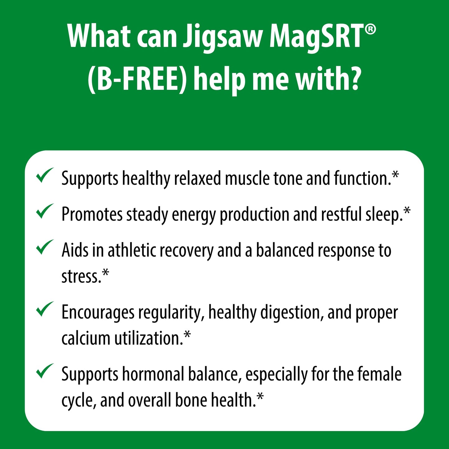 Jigsaw Health MagSRT (B-Free) Premium Slow Release Magnesium Supplement, Active Magnesium Malate Tablets, 240 Tablets