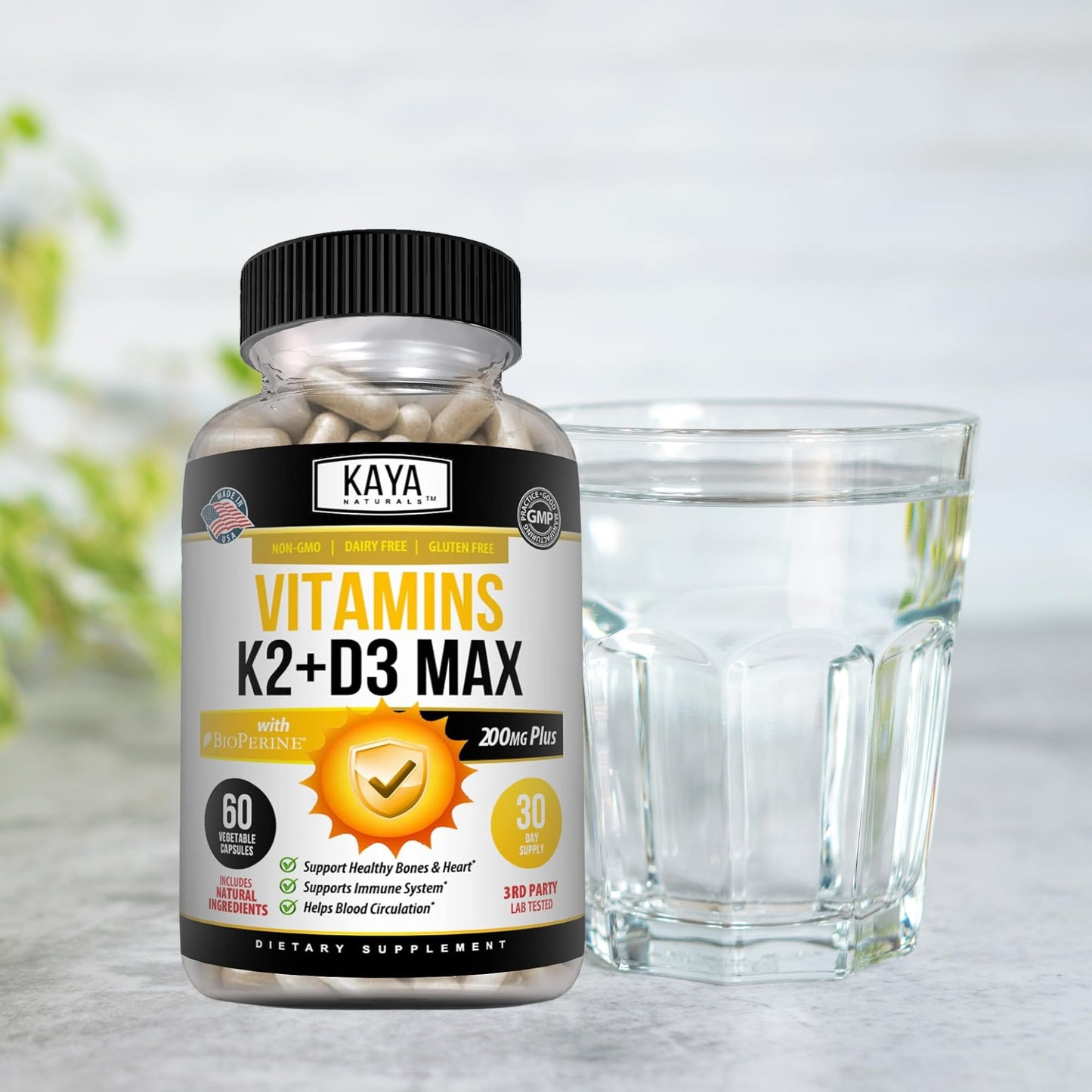 Kaya Naturals Vitamin K2 with D3 5000IU Capsule, 60 Count