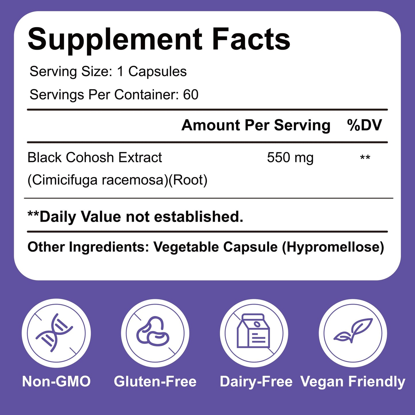 Generic PROSORNE 550mg Black Cohosh Root Extract Capsules, 60 Capsules