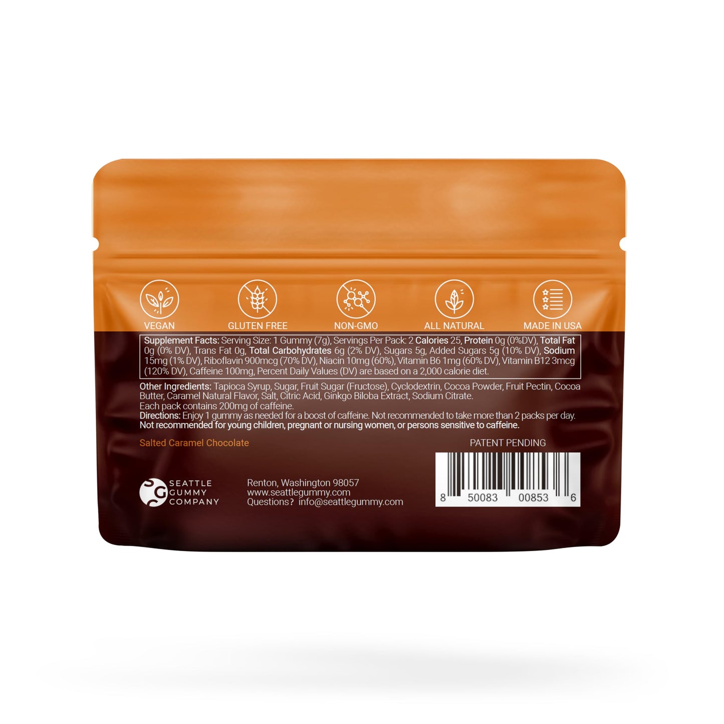 SGC Mocca Shots Caffeine Gummies Salted Caramel 200mg, 12 Gummies