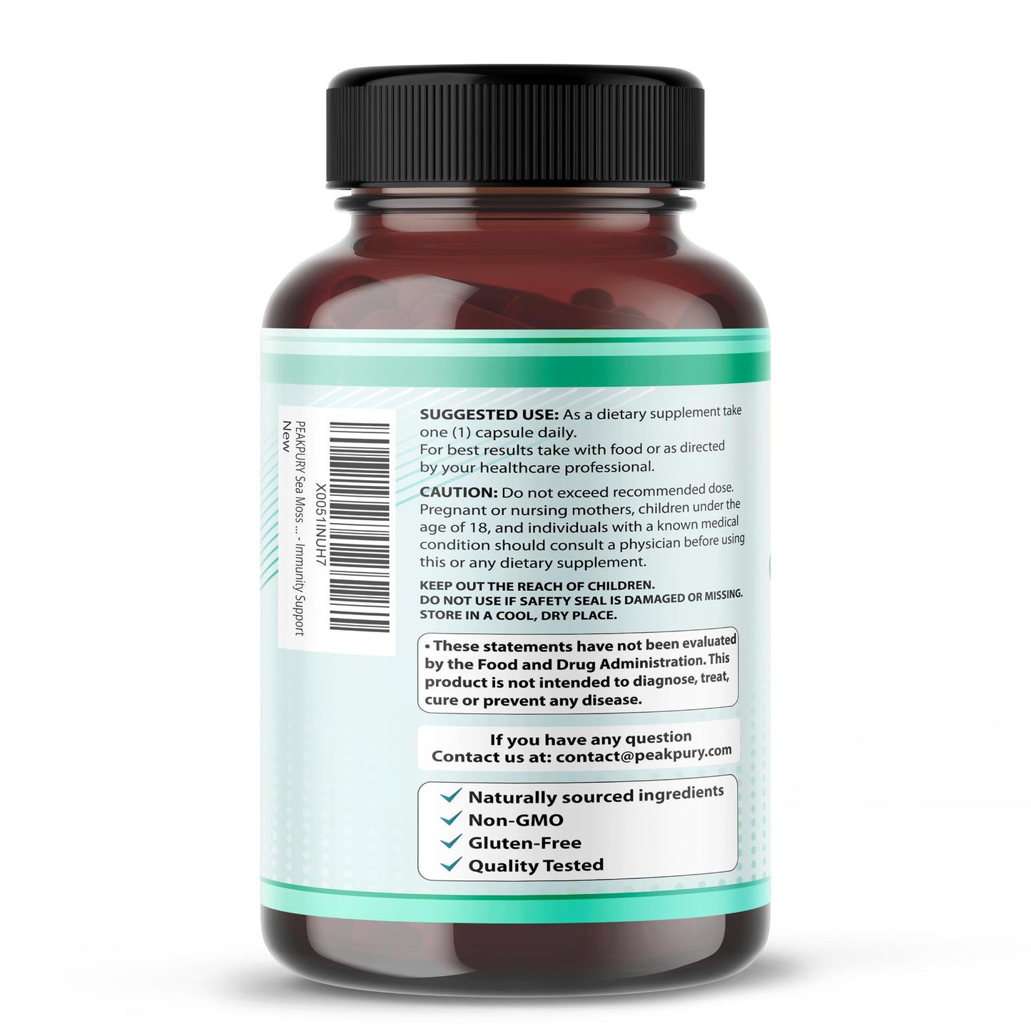 PEAKPURY Sea Moss Black Seed Oil Ashwagandha Ginger Burdock Bladderwrack Immunity Support Capsules 150 Count