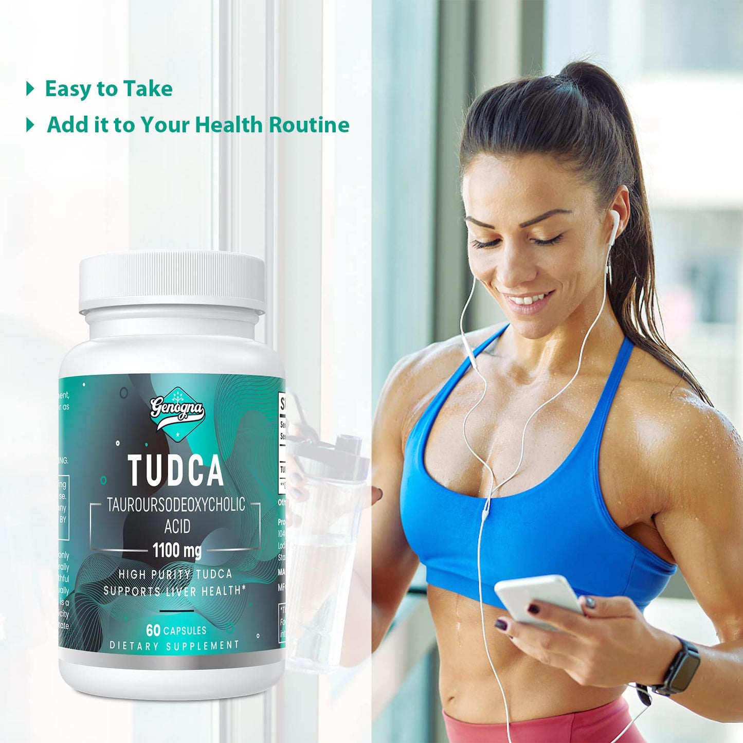 Genogna TUDCA 1100mg Liver Support Detox Capsules, 120 Capsules
