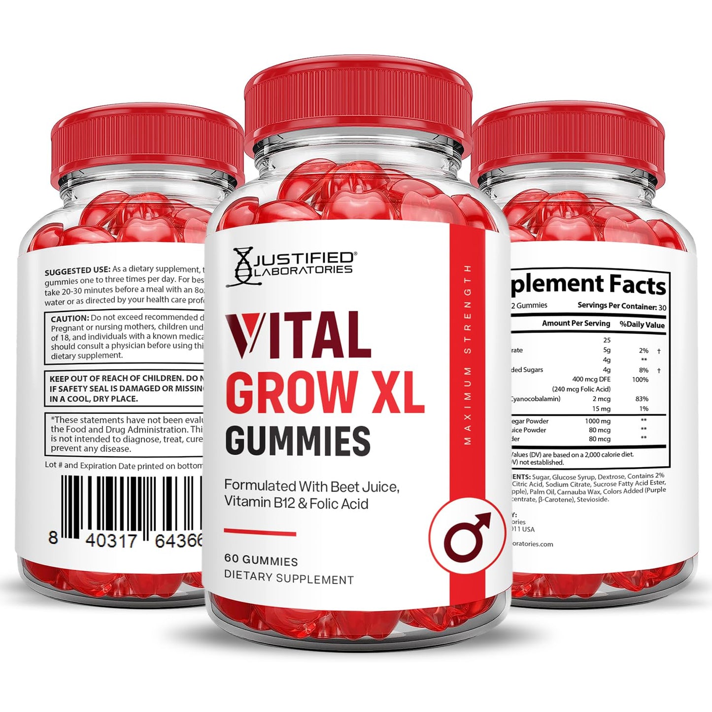 Justified Laboratories Vital Grow XL Gummies 60 Count