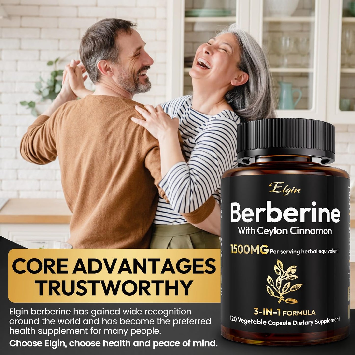 LSOIUX Berberine HCl 1500mg with Ceylon Cinnamon & Citrus Bergamot Triple Action Formula for Metabolic Support Capsules, 120 Count