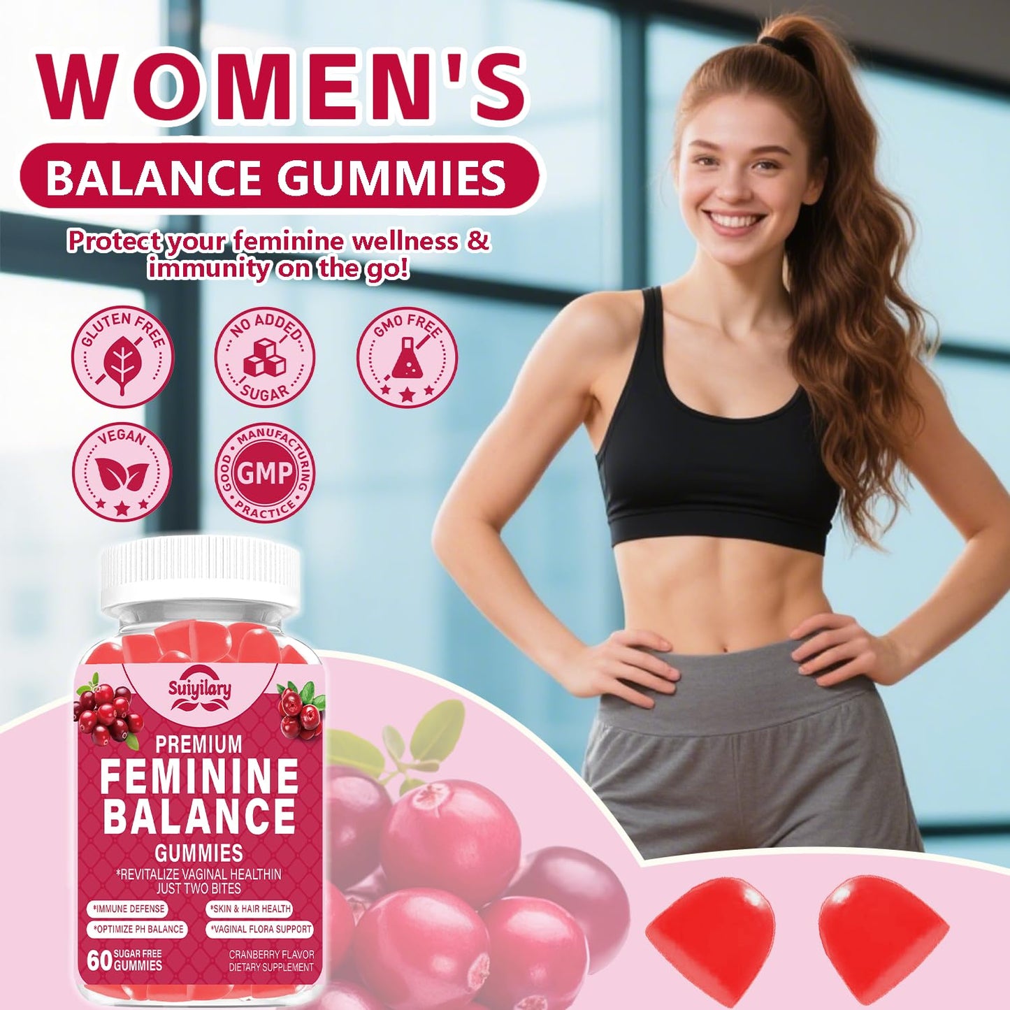 Suiyilary Feminine Probiotics Gummy Cranberry 60 Count