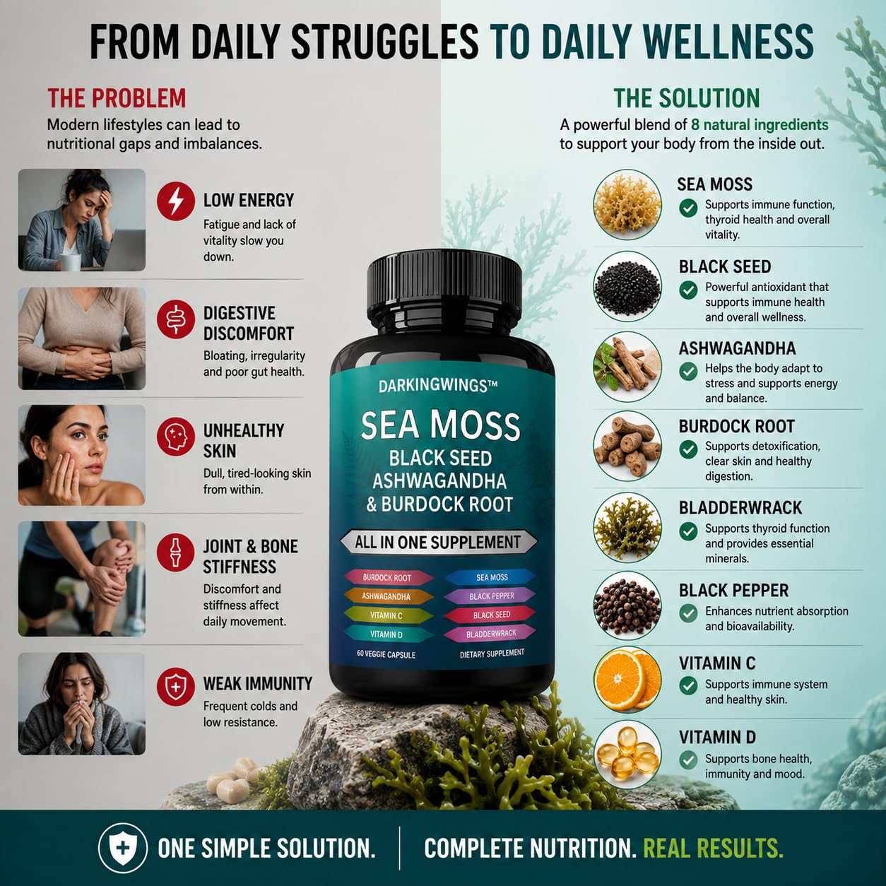 Darkingwings Organic Sea Moss Black Seed Oil Capsules 60 Count