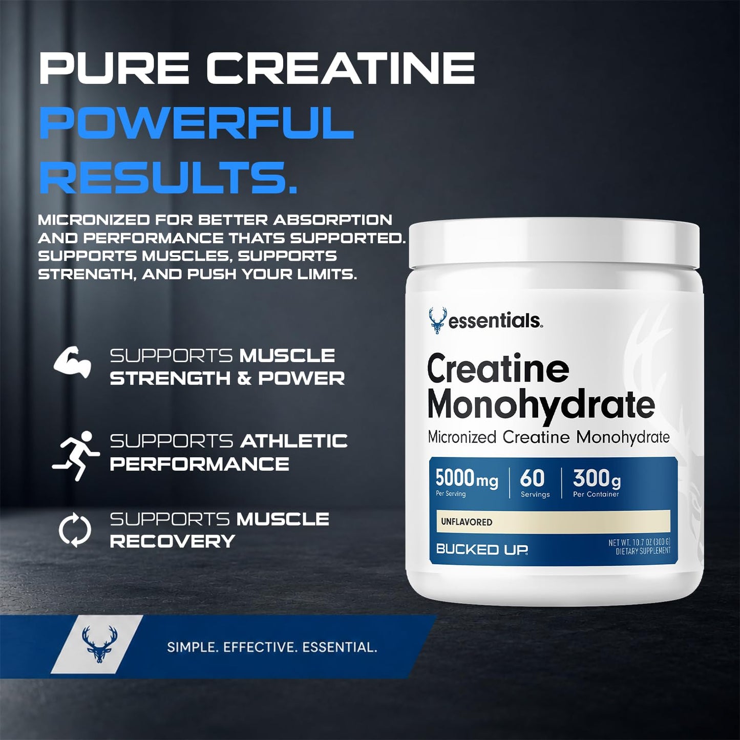 Bucked Up Pure Micronized Creatine Monohydrate Powder 300 Grams