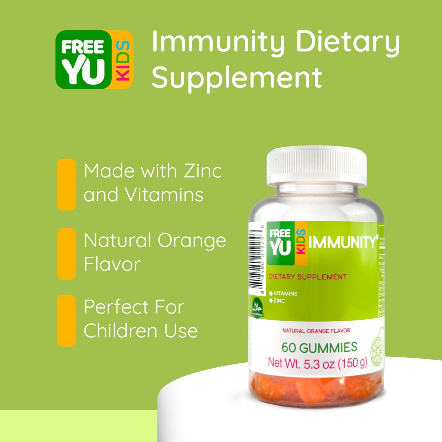 FREEYU Kids Immunity Multivitamin Gummies, 60 Count