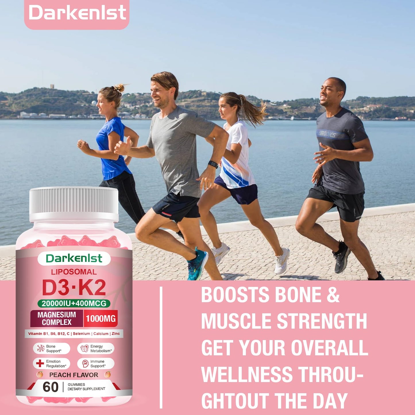 Darkenlst Liposomal Vitamin D3 + K2 with Magnesium Complex Gummies, 60 Count