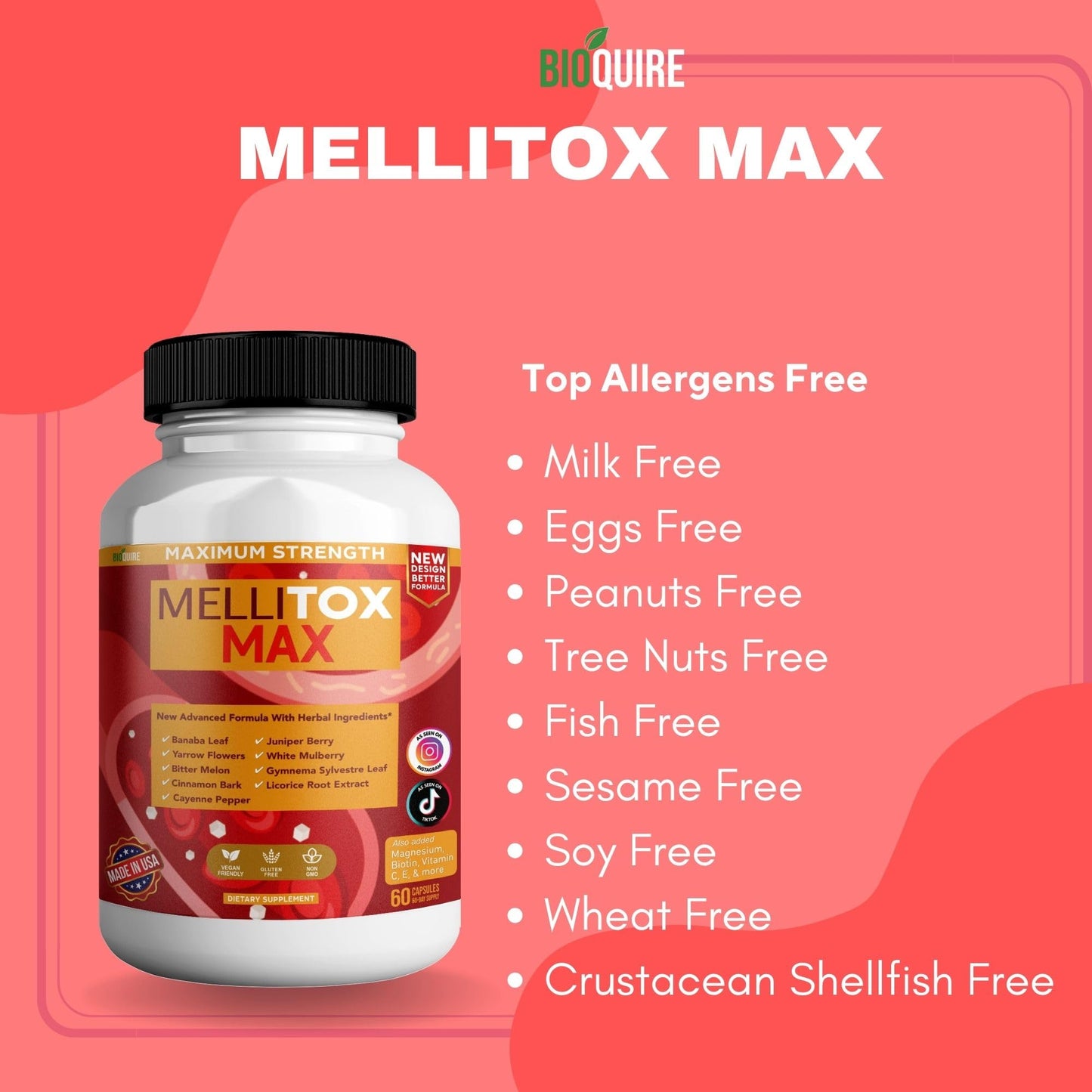 BIOQUIRE Mellitox Max Maximum Strength Blood Sugar Capsule, 60 Veggie Capsules